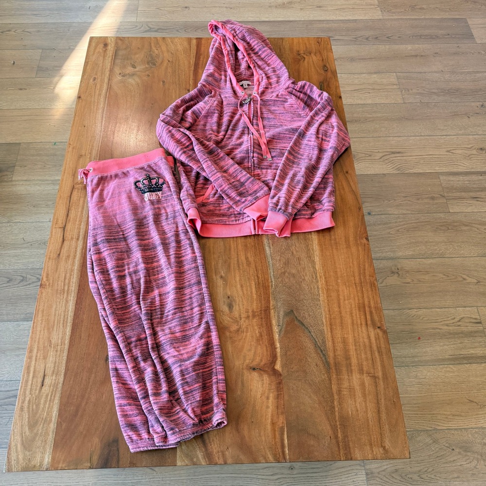 Juicy Couture Y2K Women's Pink/Black Space Dyed Velour Capri Set Size M